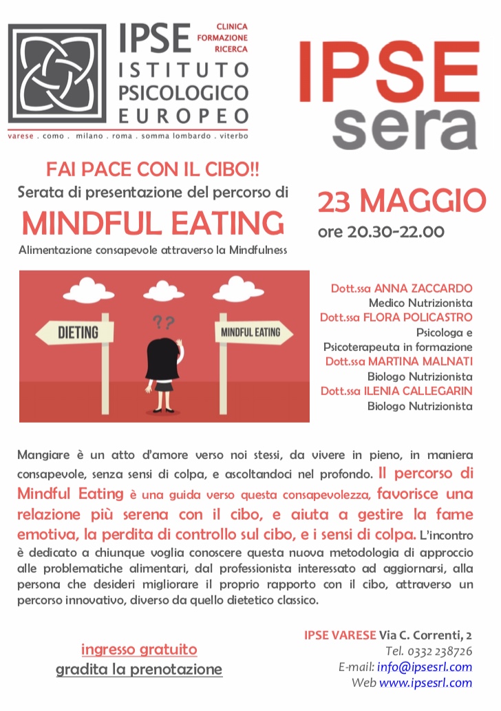 MINDFUL EATING - 23 MAGGIO - 20.30 - IPSE VARESE